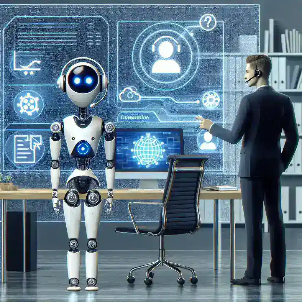 "AI customer service assistant interacting with a user on a digital platform, illustrating the transformation of traditional support in major companies through AI technology."